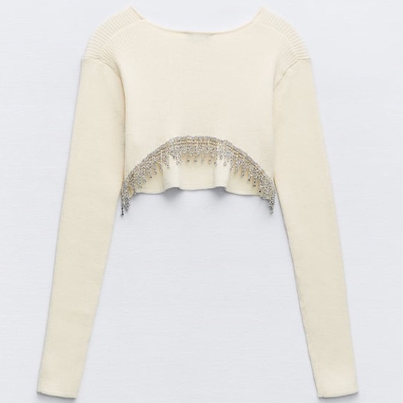 Zara NWT Women’s Rhinestone Soft Crop Top - Picture 5 of 7